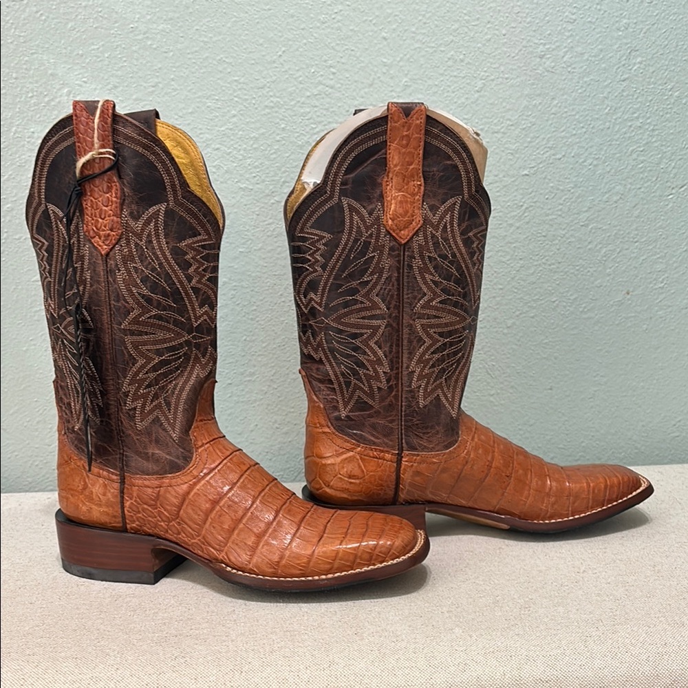 Cinch Brown and Tan Western Boots exotic leather - Picture 4 of 9